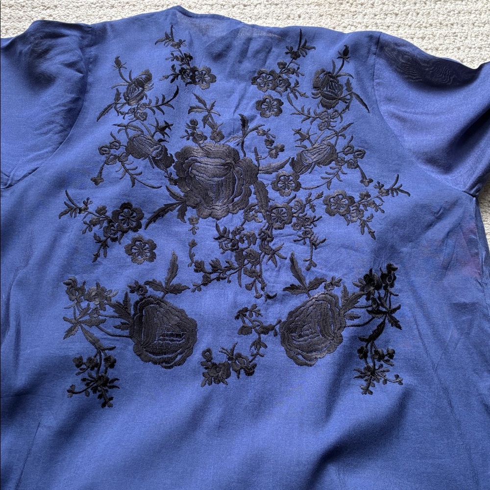 Ethnic by Outfitters Purply Blue 100% Cotton Floral Embroidered Kimono Large - Picture 6 of 14